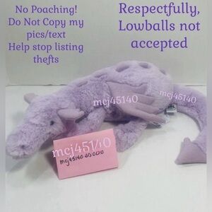 1 Owner Sales Receipt BNWT RETIRED JellyCat Lavender 1 Dragon Large 20-27”approx